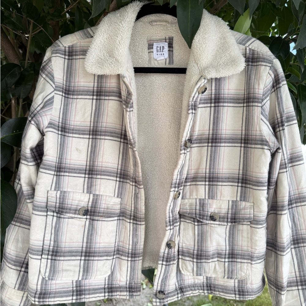 GAP Kids Cream Plaid Sherpa-Lined Jacket
